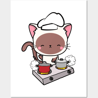 Funny white Cat is cooking Posters and Art